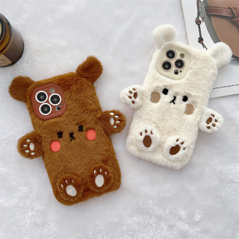 Phone Cases Amazon - Korean 3D Cartoon Bear Fluffy Plush