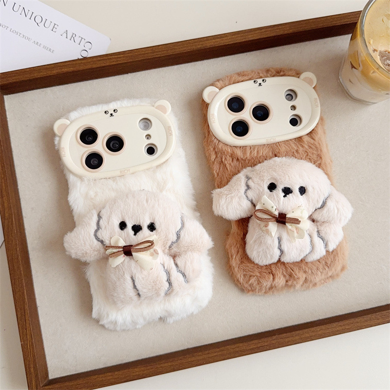 Phone Cases Amazon - 3D Cartoon Bowknot Puppy Warm Fluffy
