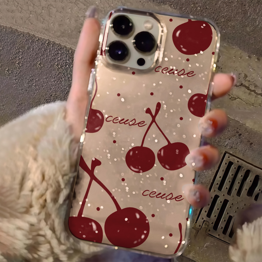 Phone Cases Cherry - Luxury Simple Cherry Clear Glitter Phone