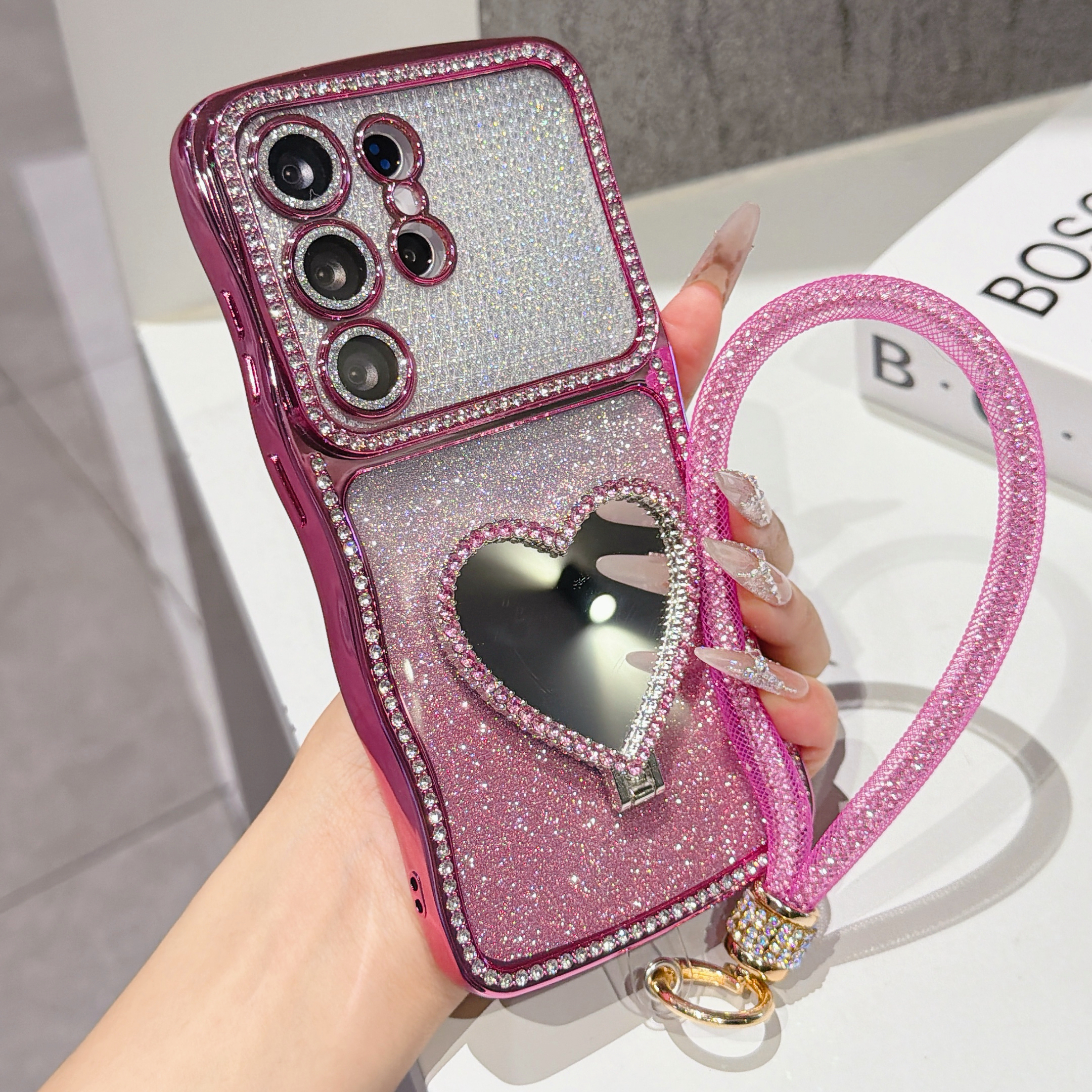 Phone Cases With Straps - Gradient Glitter Rhinestone Phone Case For