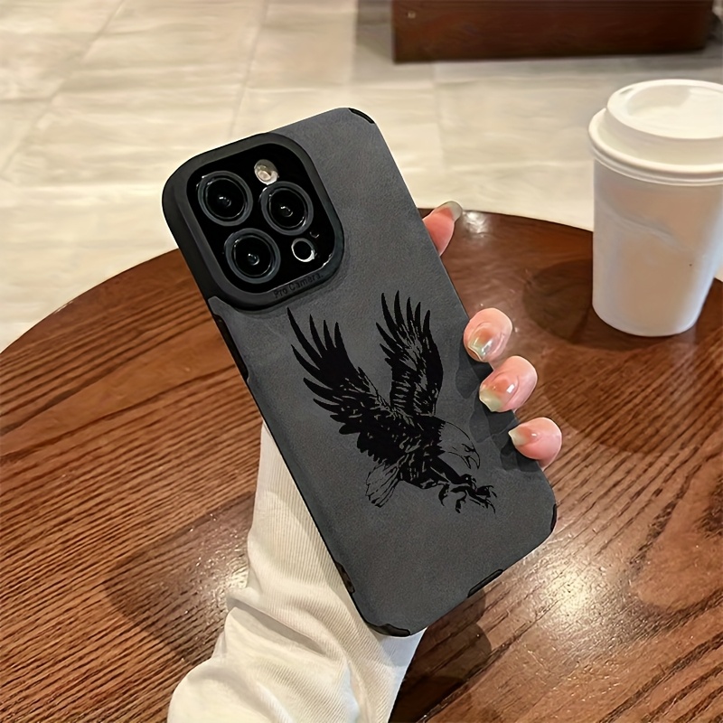 Phone Cases Leather - Black Eagle Pattern Leather Silicone Phone