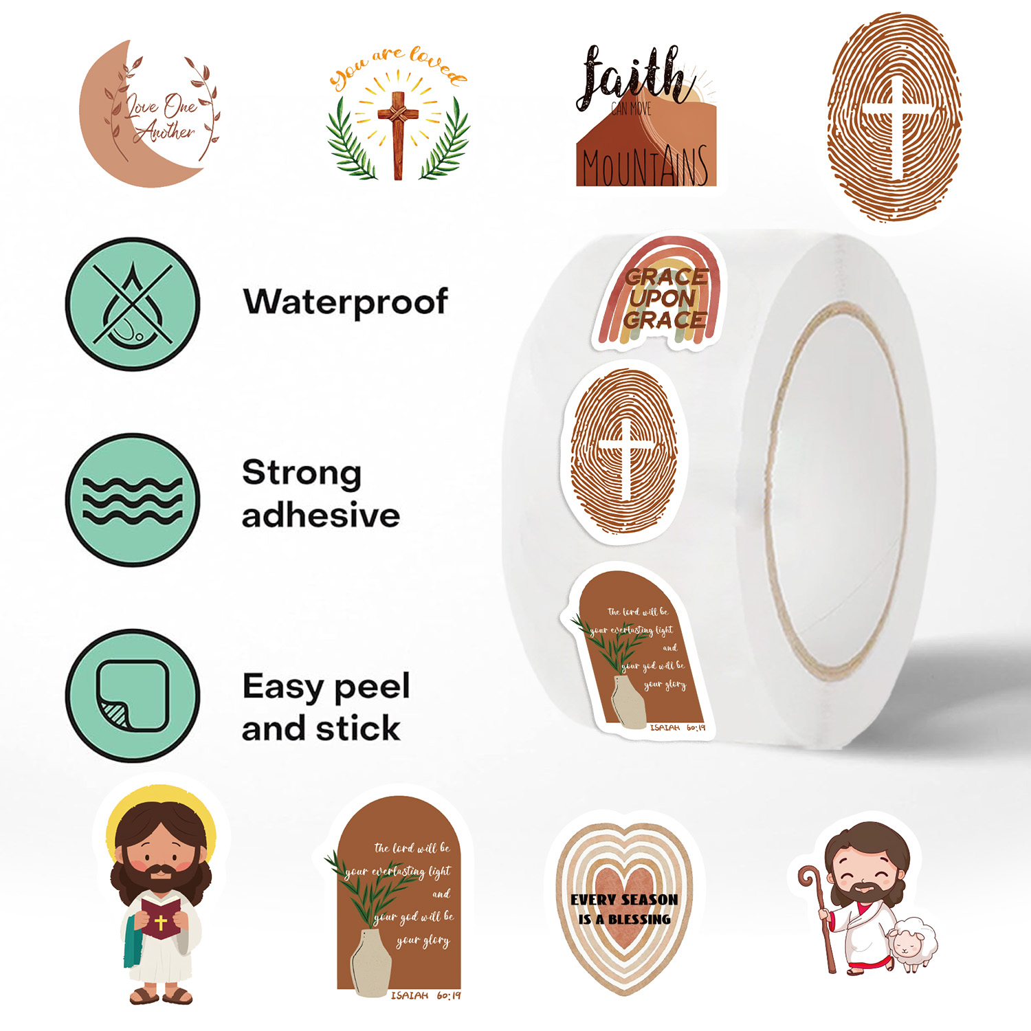 500pcs/roll Jesus Stickers Exq - Phone Cases Jesus incelemesi ve fiyatı