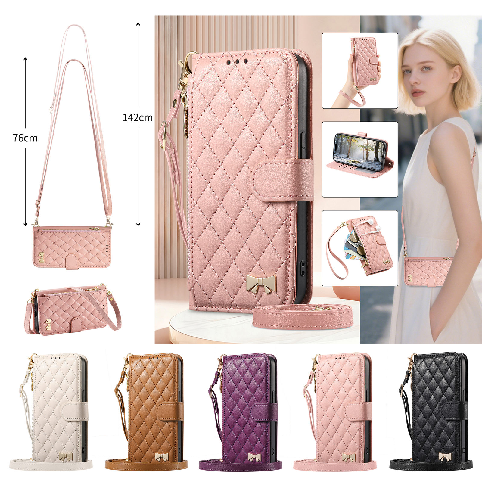 PU Leather Zipper Crossbody Wr - Phone Cases With Straps incelemesi ve fiyatı