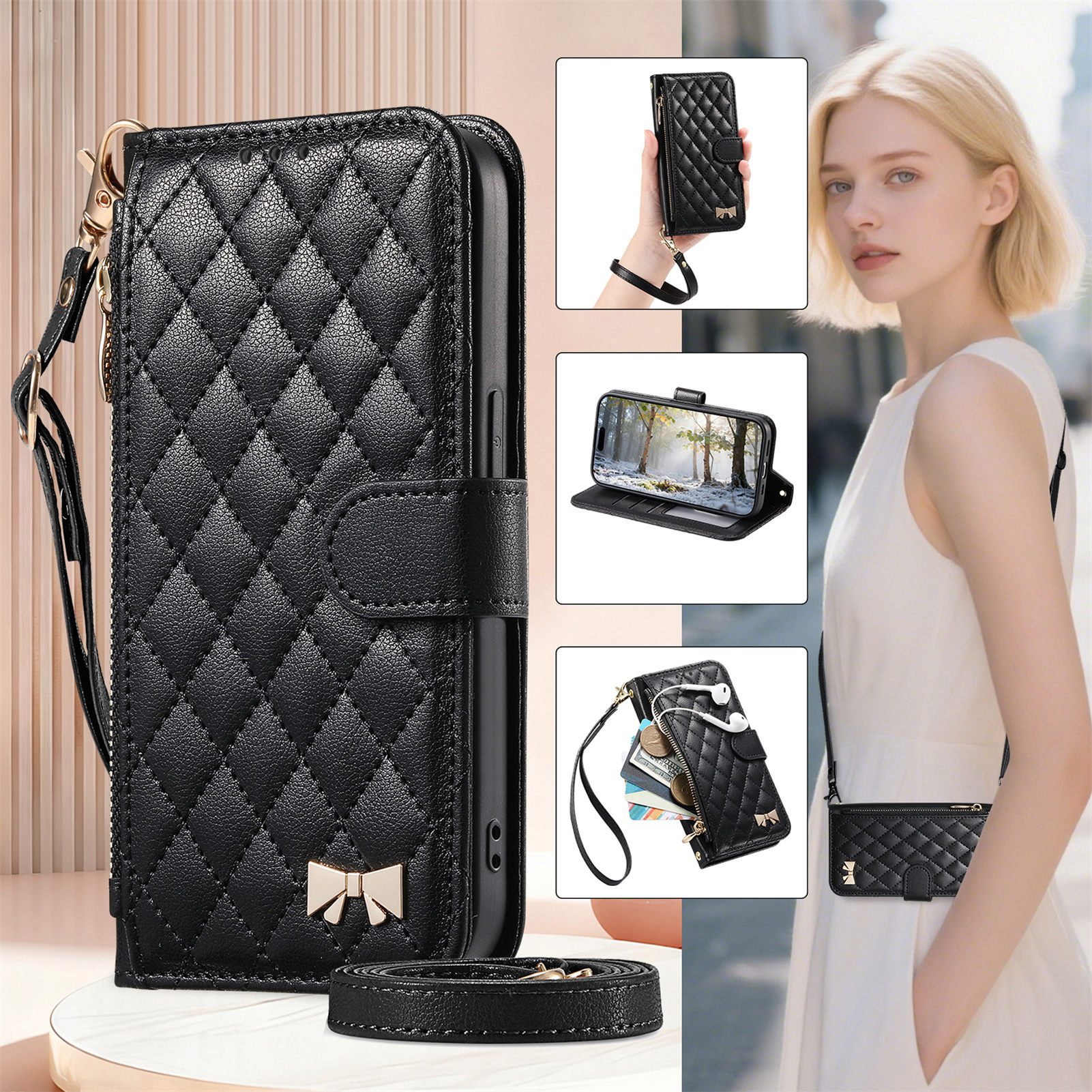PU Leather Zipper Crossbody Wr - Phone Cases With Straps incelemesi ve fiyatı
