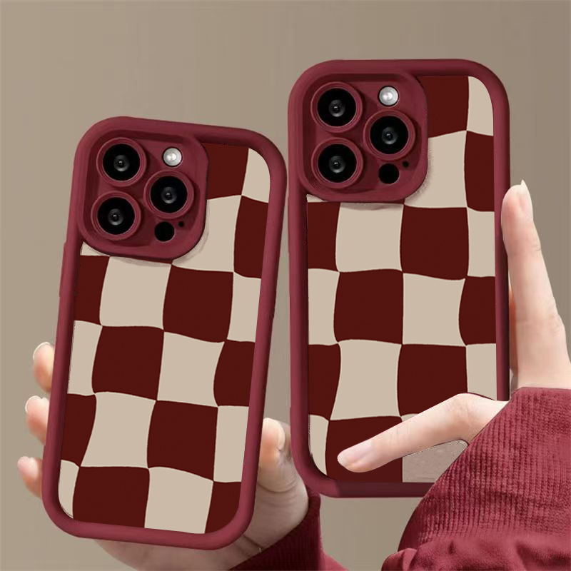 Wine Red Deform Grid Pattern P - Phone Cases Red incelemesi ve fiyatı