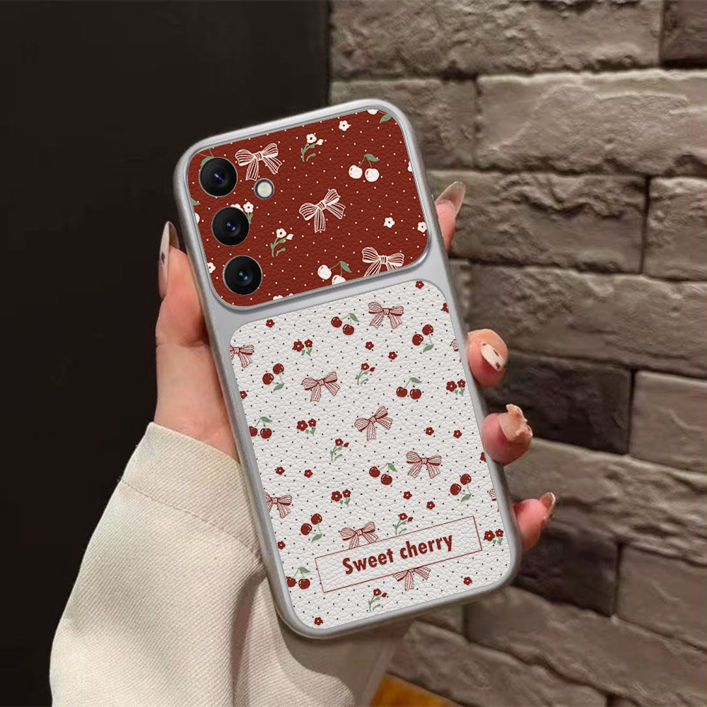 Red Cherry Bow And Flower Leat - Phone Cases Cherry incelemesi ve fiyatı