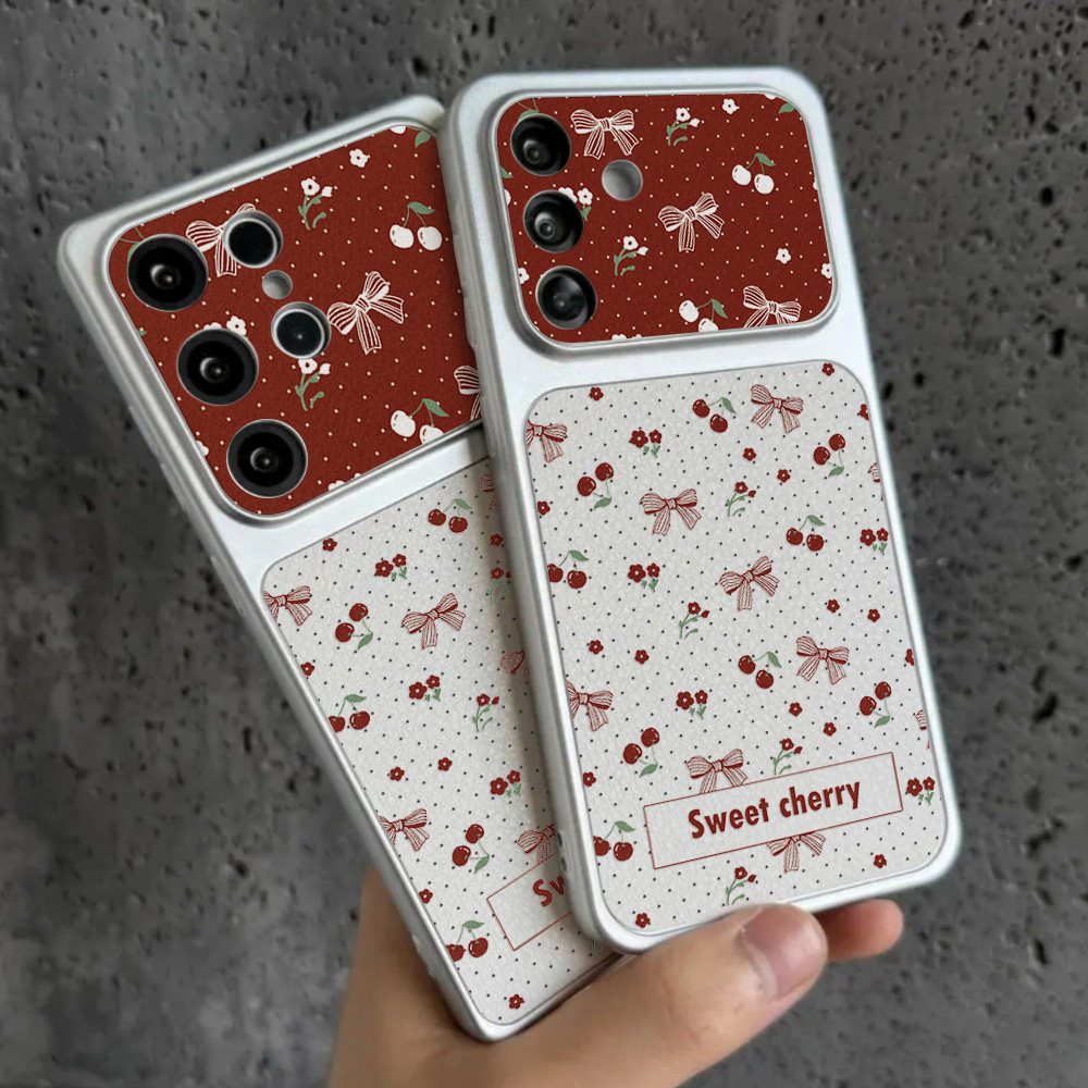 Red Cherry Bow And Flower Leat - Phone Cases Cherry incelemesi ve fiyatı