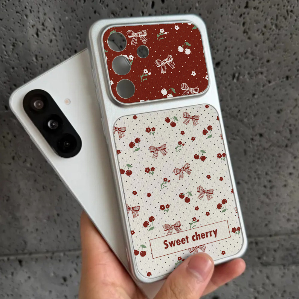 Red Cherry Bow And Flower Leat - Phone Cases Cherry incelemesi ve fiyatı