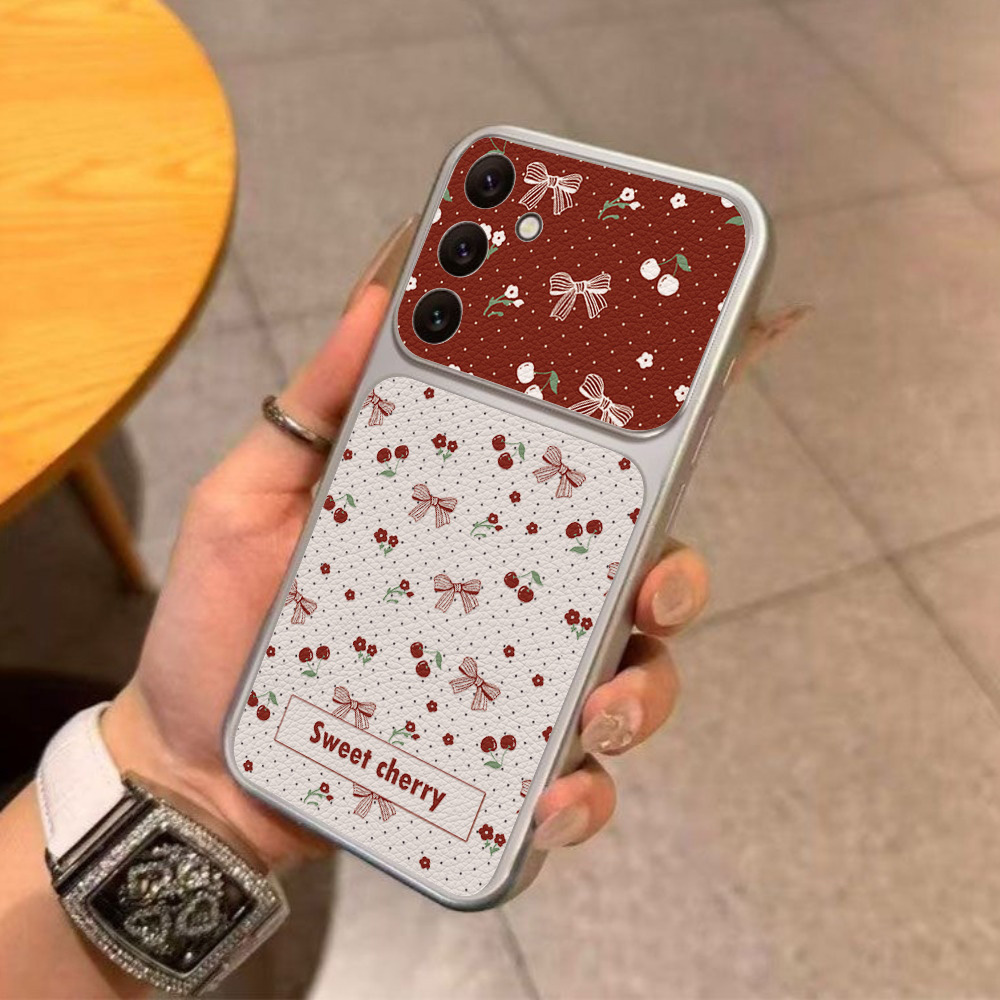 Red Cherry Bow And Flower Leat - Phone Cases Cherry incelemesi ve fiyatı