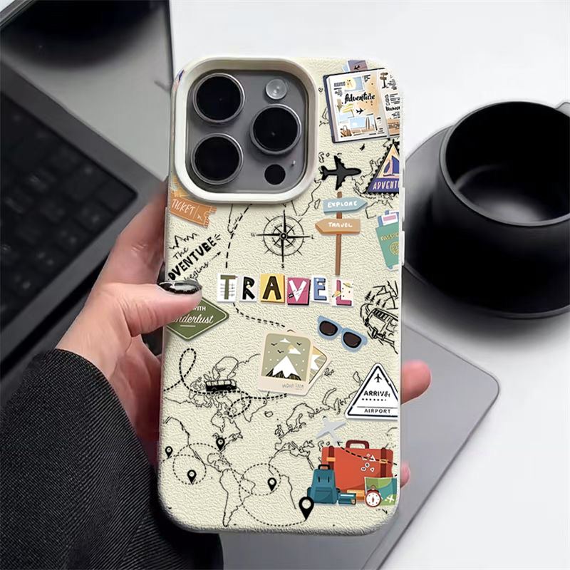 Travel Map Pattern Phone Case  - Phone Cases Leather incelemesi ve fiyatı