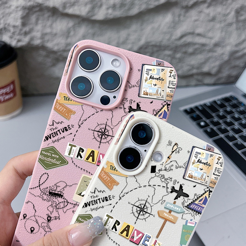Travel Map Pattern Phone Case  - Phone Cases Leather incelemesi ve fiyatı
