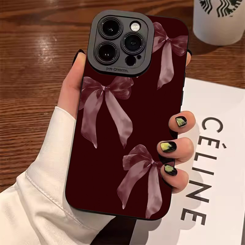 Wine Red Bowknot Pattern Soft  - Phone Cases Red incelemesi ve fiyatı