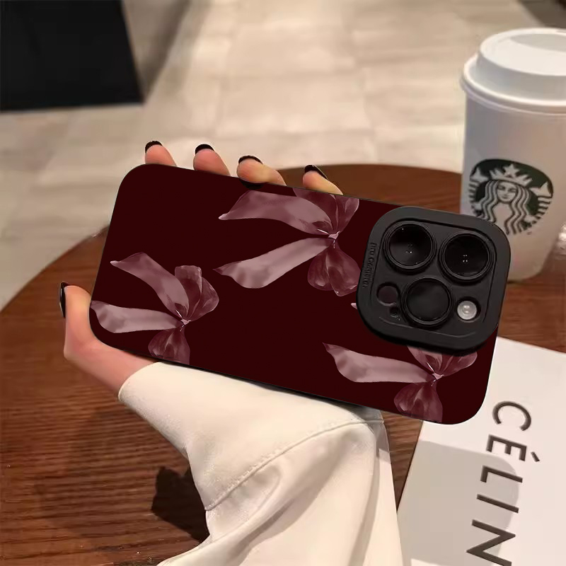 Wine Red Bowknot Pattern Soft  - Phone Cases Red incelemesi ve fiyatı