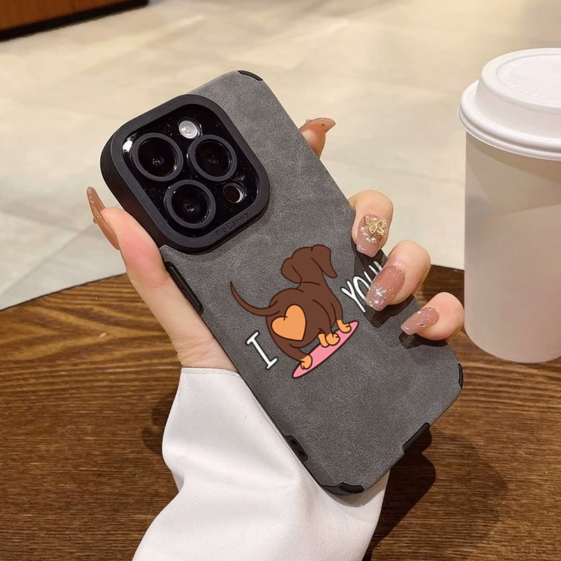 Cute Dachshund Heart Print Pho - Phone Cases Leather incelemesi ve fiyatı